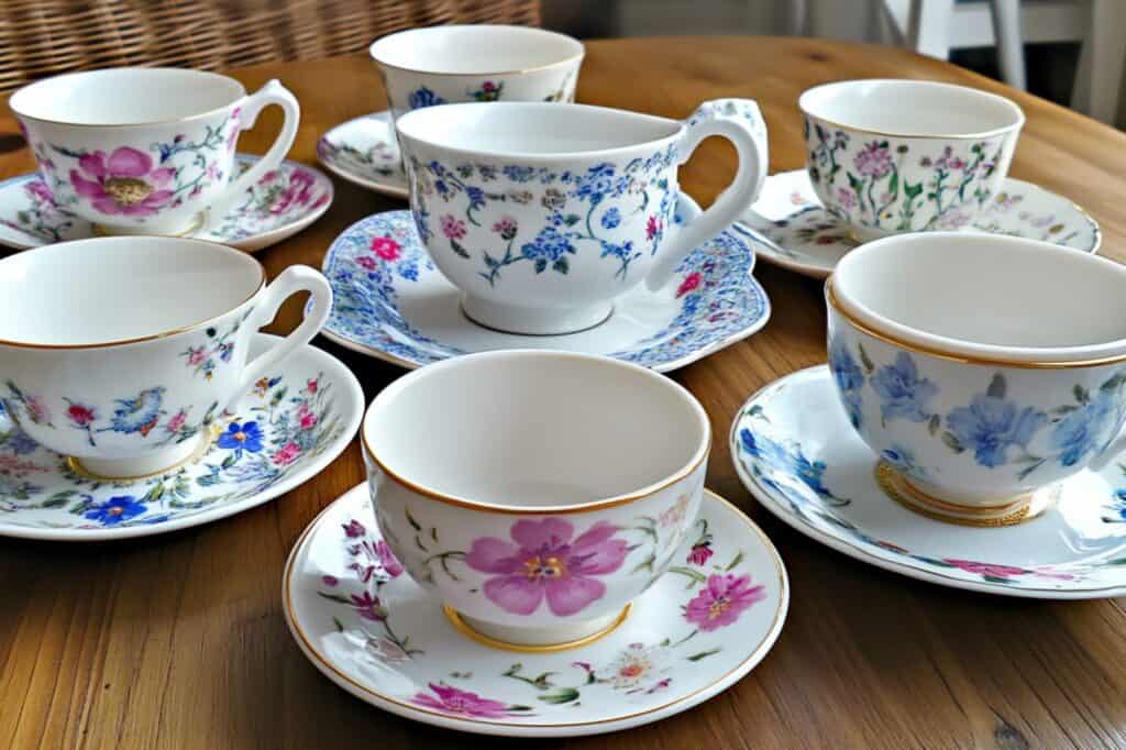 Porcelain tea cups on the table in the concept of 'how to move valuable and fragile items safely when moving house'.